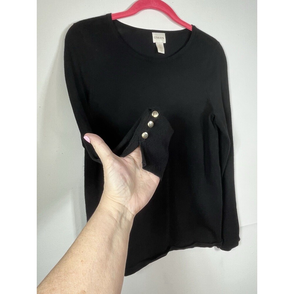 chicos Sweater Military Button  Sleeve Print Knit blouse top shirt 0 S 4 6